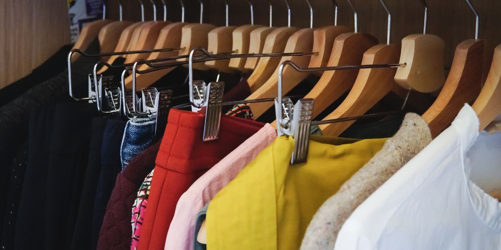 Different clothes hanging wardrobe 